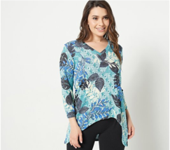 Attitudes by Renee Global Illusions Tunic (Blue Tropical, Petite XXS) A470732 - £17.54 GBP