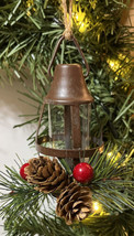 Brown Lantern Christmas Ornament w/Pinecones Berries Evergreen New - $4.00