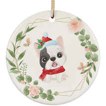 Cute French Bulldog Dog Lover Ornament Flower Wreath Christmas Gift Tree Decor - £11.82 GBP