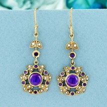 Natural Cabochon Amethyst and Pearl Vintage Style Ivy Drop Earrings in 9K Gold - £599.40 GBP