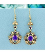 Natural Cabochon Amethyst and Pearl Vintage Style Ivy Drop Earrings in 9... - £598.76 GBP