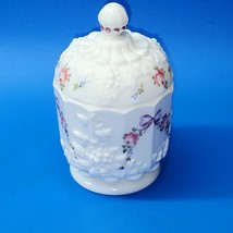 Vintage Westmoreland Milk Glass English Floral Panel Covered Compote Jar Urn - £22.36 GBP