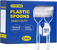 Clear Plastic Spoons Heavy Duty 100 Count, Premium Disposable Spoons, Du... - £13.88 GBP