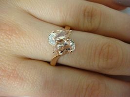 1.45Ct Pear Cut Peach Morganite &amp; Small Diamonds 14K Rose Gold Over Ladies Ring - £68.75 GBP