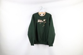Vintage 90s Streetwear Womens Medium Faded Nature Owls Crewneck Sweatshirt Green - £35.79 GBP