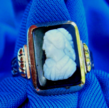 Antique Victorian 14k Rose Gold Ring Exotic Deco Intaglio Onyx Portrait ... - £694.00 GBP