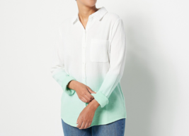 Candace Cameron Bure Dip-Dye Button Front Shirt Spring Mint, Petite XX-Small - £18.15 GBP
