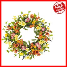 20-Inch Handmade Spring Wreath with Colorful Wildflowers for Front Door ... - $643.33 MXN
