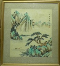 Vintage Chinese Signed Painting Red Master Seal, Fisherman in Boat on Lake, 26 x - $185.00