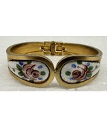 Vintage gold toned hand painted enamel clamper bracelet - $12.64 CAD