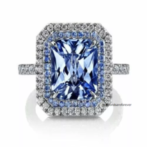 4ct Engagement Ring 925 Sterling Silver Blue Emerald Double Halo Jewelry Cz Gift - $653.22