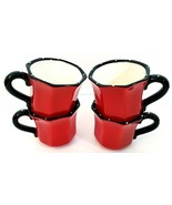 Polka Dot Rims Black &amp; Red Ceramic Coffee Mugs Set of 4 - $23.31 CAD