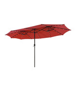 15 Feet Twin Patio Umbrella with 48 Solar LED Lights-Dark Red - Color: D... - €173,56 EUR
