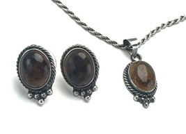 Vintage Taxco Mexico 925 Sterling Silver Baltic Amber Necklace Earrings Set - £104.49 GBP