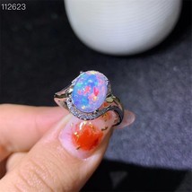 Opal Ring Natural White Opal for Women Engagement Wedding Gift 8*10MM Colorful G - £92.08 GBP