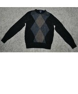 Mens Sweater Dockers Chenille Black Argyle Crewneck Long Sleeve $54-size S - $23.76