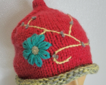 Wooden Ships Beanie Winter Hat Knit Flower Red Yellow Gray Blue Cute Button - £12.30 GBP