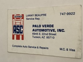 Palo Verde Automotive Vintage Business Card Tucson Arizona BC2 - $3.95