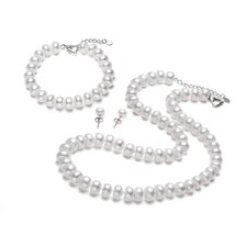 Genuine Natural Freshwater Pear Jewelry Set 925 Sterling Silver Pearl Necklace B - £40.33 GBP