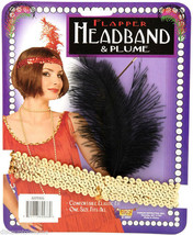 Gold Sequin Flapper Headband w/ Black Plume Adult Halloween Costume Accessory - £3.03 GBP