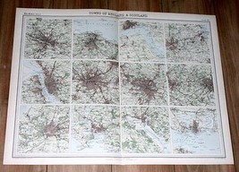 1922 Vintage Map Of Manchester Birmingham Liverpool Bristol Glasgow Edinburgh - £24.19 GBP