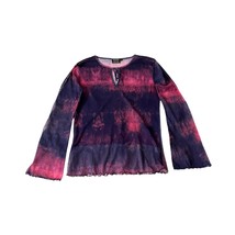 One By One Women&#39;s Summer Blouse Long Sleeve Dark Blue Pink Sz S - £19.65 GBP