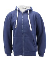 Men&#39;s Heavyweight Thermal Zip Up Hoodie Sherpa Lined Navy Sweater Jacket 5XL - £20.54 GBP