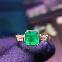 14k Gold Natural Colombian Emerald Engagement Ring Bridal Anniversary Gift Ring - £957.31 GBP