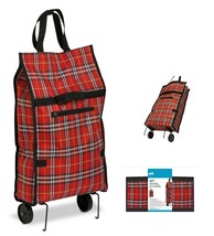 BRAND NEW Rolling Fabric Fold up bag cart in Plaid #CRT-02224 Holds up t... - $29.69