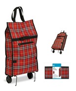 BRAND NEW Rolling Fabric Fold up bag cart in Plaid #CRT-02224 Holds up t... - €25,88 EUR