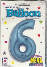 Betallic Metallic Blue Number &quot;6&quot;  Megaloons 40 inch  Foil Balloon ~  ra... - $5.94