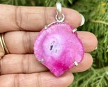 925 Sterling Silver Plated, PINK Druzy Geode Agate Stone Pendant, Healing 7 - $12.73