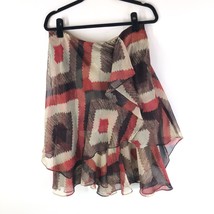 Lauren Ralph Lauren Skirt Tiered Layered Asymmetric Geometric Brown Red M - £11.38 GBP