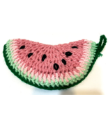 Vintage Handmade Crocheted Watermelon Trivet Hot Pad Pink Green - $10.87