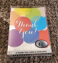 Thank You Cards 8ct With Envelopes Colorful Balloons Blank Inside - $5.81