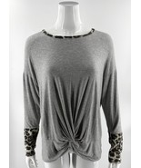 Daytrip Gray Leopard Print Trim Womens Top Size Small Knotted Front Long... - $38.03 CAD