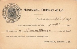 Portland Oregon-Honeyman Dehart~ Ride One Monarch-King Bicycles ~1897 Postcar... - £10.71 GBP