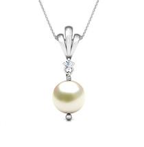 0.25ct Natural I-J Diamond Pearl 14k White Gold Elegant Pendant AJ03090117 - £581.92 GBP