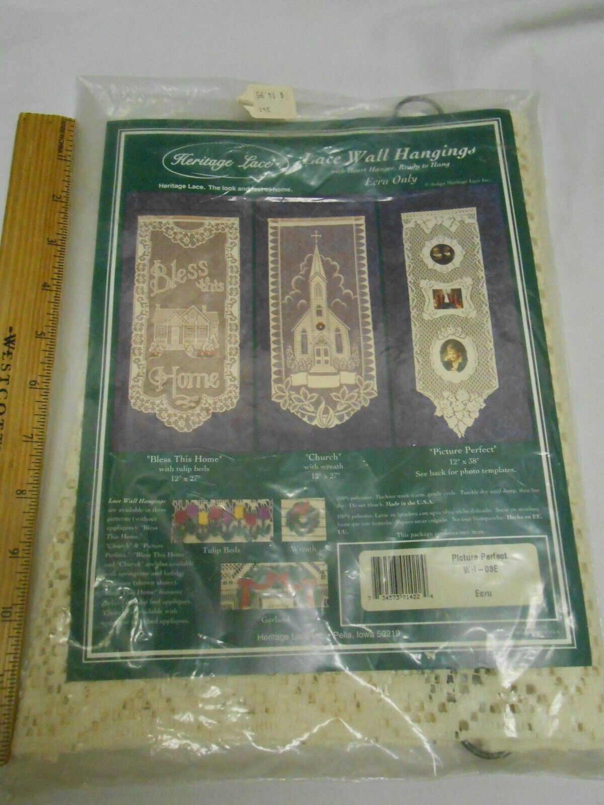 Vintage Heritage Lace Sealed Wall Hanging Picture Perfect 12X38 inches NEW ecru - $6.72