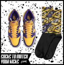 EYES Socks for Dunk High Purple Yellow Court Gold Home Shirt Away 95 Lebron 1 - £16.50 GBP