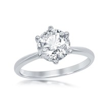 Sterling Silver Six-Prong Solitaire 8mm CZ Engagement Ring - £38.72 GBP