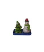 Ganz Christmas Salt &amp; Pepper Shakers Snowman &amp; Christmas Tree w/ Tray Ce... - $12.06 CAD