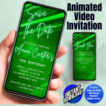 Any Age Invite, Save the Date Green Digital Invitation Animated Video Invite - £4.78 GBP