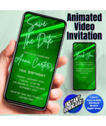 Any Age Invite, Save the Date Green Digital Invitation Animated Video In... - £4.70 GBP