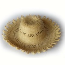 Women Genuine Palm Straw Summer Hat size 56cm M wide brim Guatemala  - £11.45 GBP