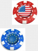 PACK OF 2 EUROPE AND USA POKER CHIP GOLF BALL MARKERS. ONE OF EACH DESIGN - £4.87 GBP