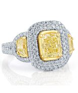 GIA Certificato 3.15 TCW Giallo Chiaro Cuscino Cut Diamond Engagement An... - $12,077.16