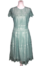 White House Black Market Mint Green Lace Satin Lined Dress Midi Chochet ... - $27.00