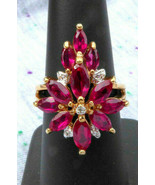 Large QVC Gold vermeil ruby red crystal flower 925 sterling silver Ring ... - £60.29 GBP