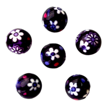 10 Beads Flower Print Floral Pattern Round Navy Blue White Red 9-10mm Resin - £3.15 GBP